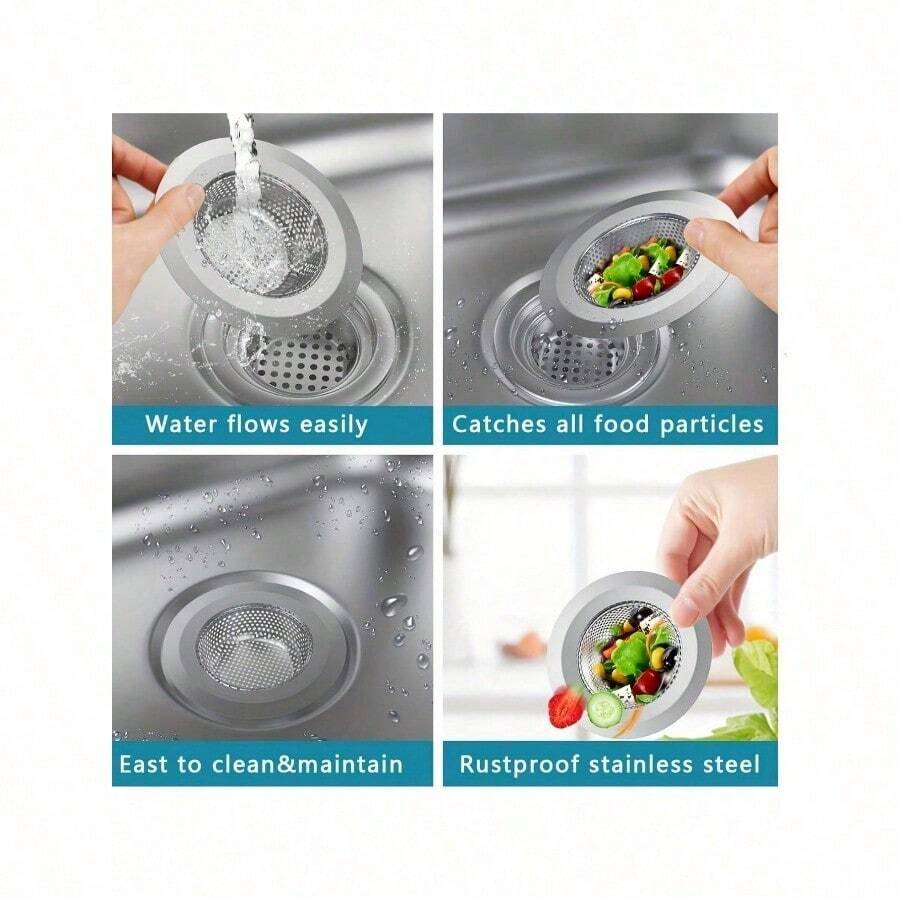 2pcs Stainless Steel Anti-Clog Sink Strainers – 4.5" Wide-Edge Microporous Filters for Kitchen Drain & Veggie Washing