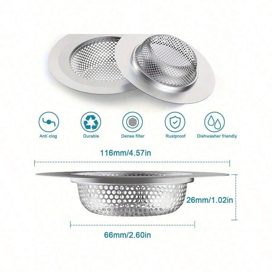 2pcs Stainless Steel Anti-Clog Sink Strainers – 4.5" Wide-Edge Microporous Filters for Kitchen Drain & Veggie Washing