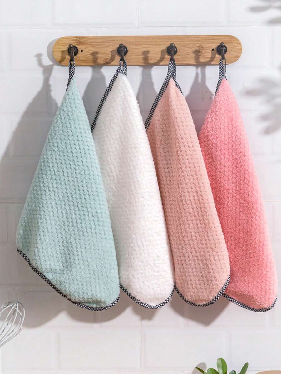 10pcs Coral Fleece Hanging Dish Cloth Set – Absorbent Kitchen Towels, Reusable Cleaning Rags for Home, Bathroom, Small Business Use