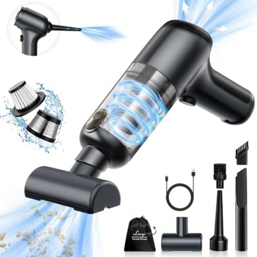 3-in-1 Cordless Handheld Vacuum Cleaner – 12000Pa High Power, Rechargeable Dust Buster with Air Duster & 2 Speeds