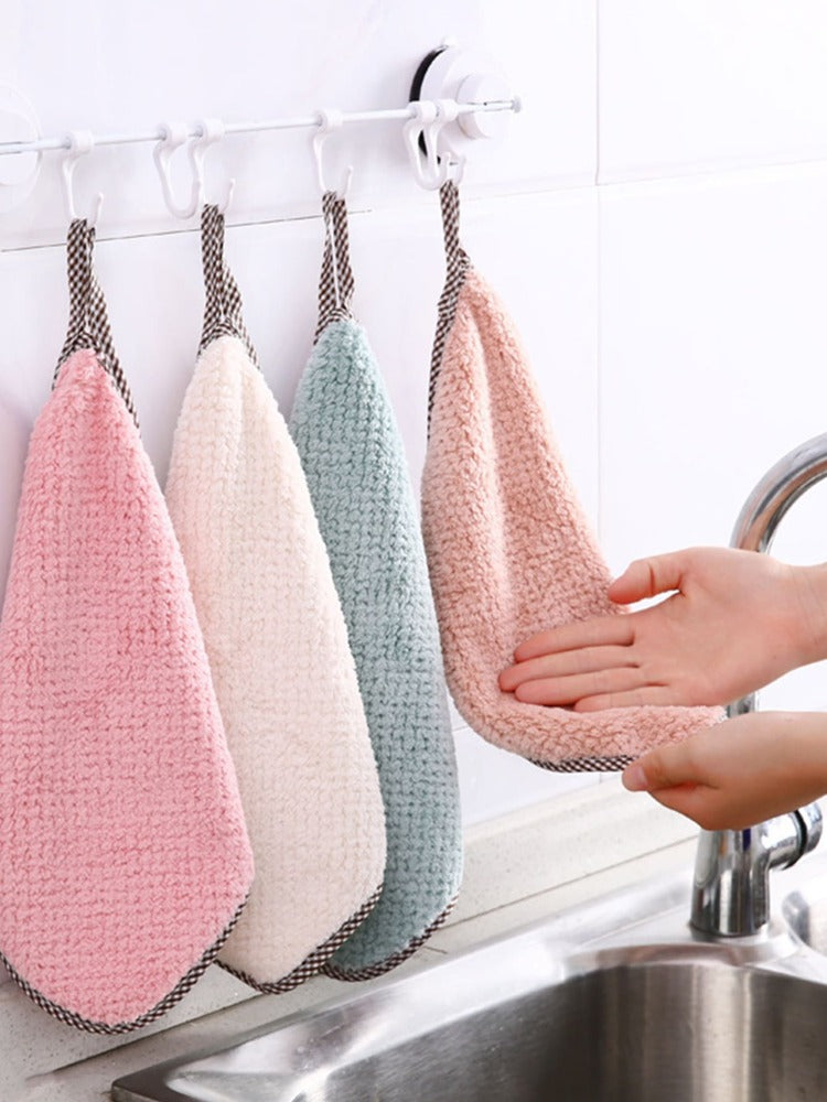 10pcs Coral Fleece Hanging Dish Cloth Set – Absorbent Kitchen Towels, Reusable Cleaning Rags for Home, Bathroom, Small Business Use