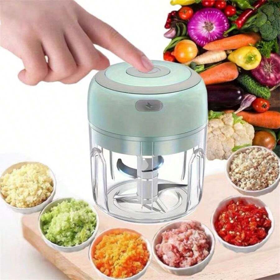 1PC Portable Electric Mini Garlic Chopper – 3-Blade USB Rechargeable Food Processor for Veggies & Meat