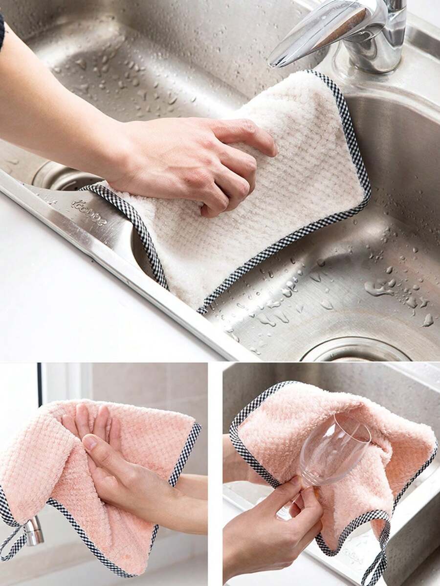 10pcs Coral Fleece Hanging Dish Cloth Set – Absorbent Kitchen Towels, Reusable Cleaning Rags for Home, Bathroom, Small Business Use