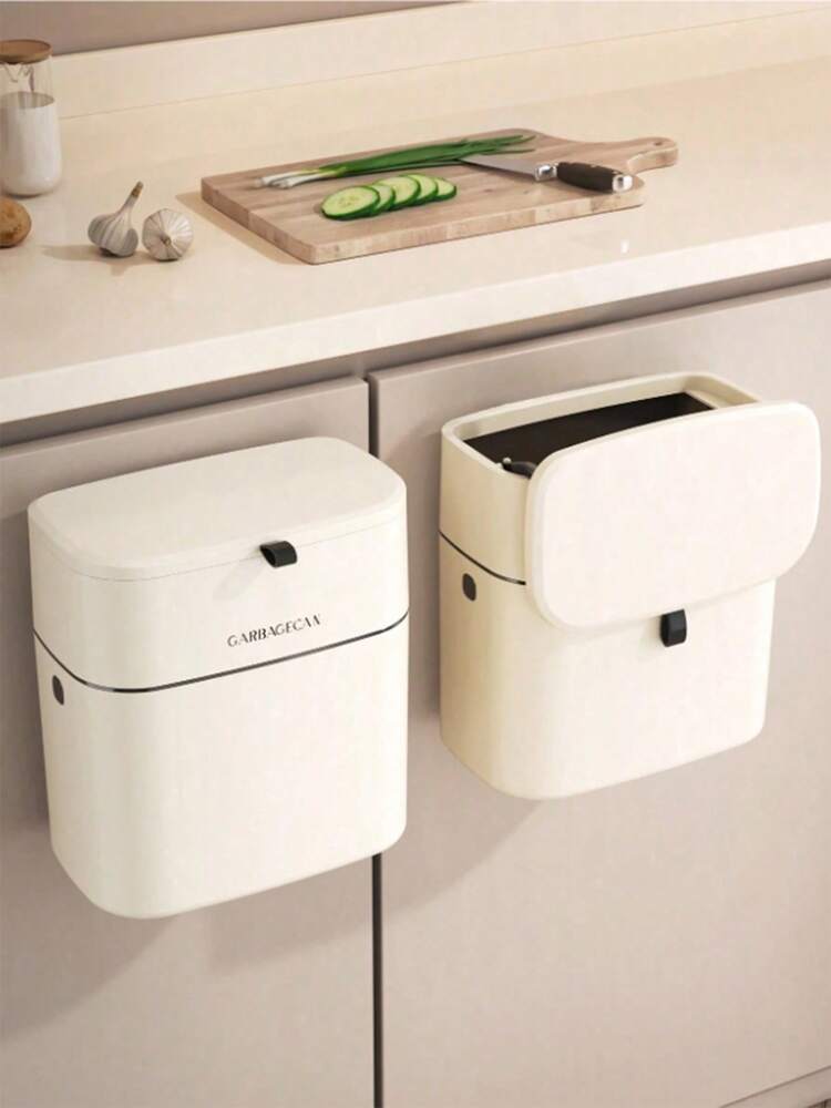 1pc Hanging Trash Bin With Lid, Compact Compost Bin For Kitchen Cabinet Or Bathroom, Space-Saving Design