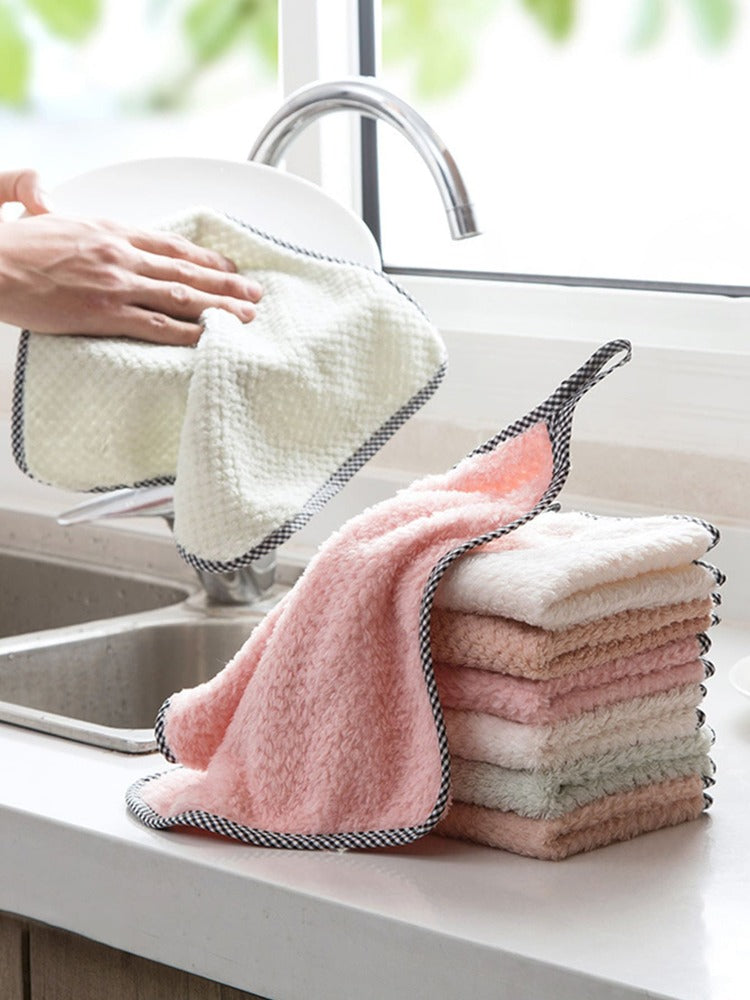 10pcs Coral Fleece Hanging Dish Cloth Set – Absorbent Kitchen Towels, Reusable Cleaning Rags for Home, Bathroom, Small Business Use