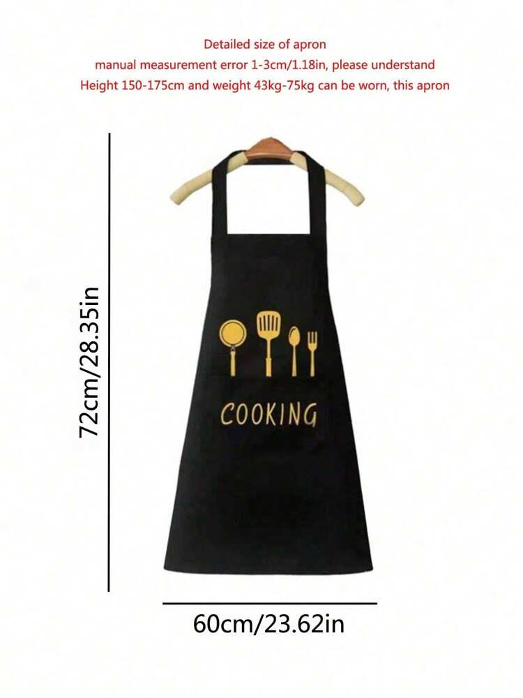 1pc Waterproof Oil-Proof PVC Apron with Fork & Spoon Pattern – Modern Kitchen, Cooking, Garden & Cleaning Apron