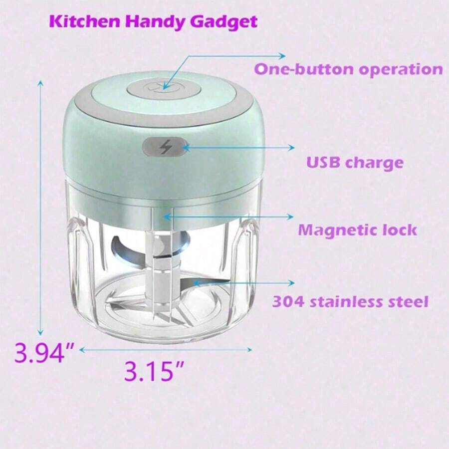 1PC Portable Electric Mini Garlic Chopper – 3-Blade USB Rechargeable Food Processor for Veggies & Meat