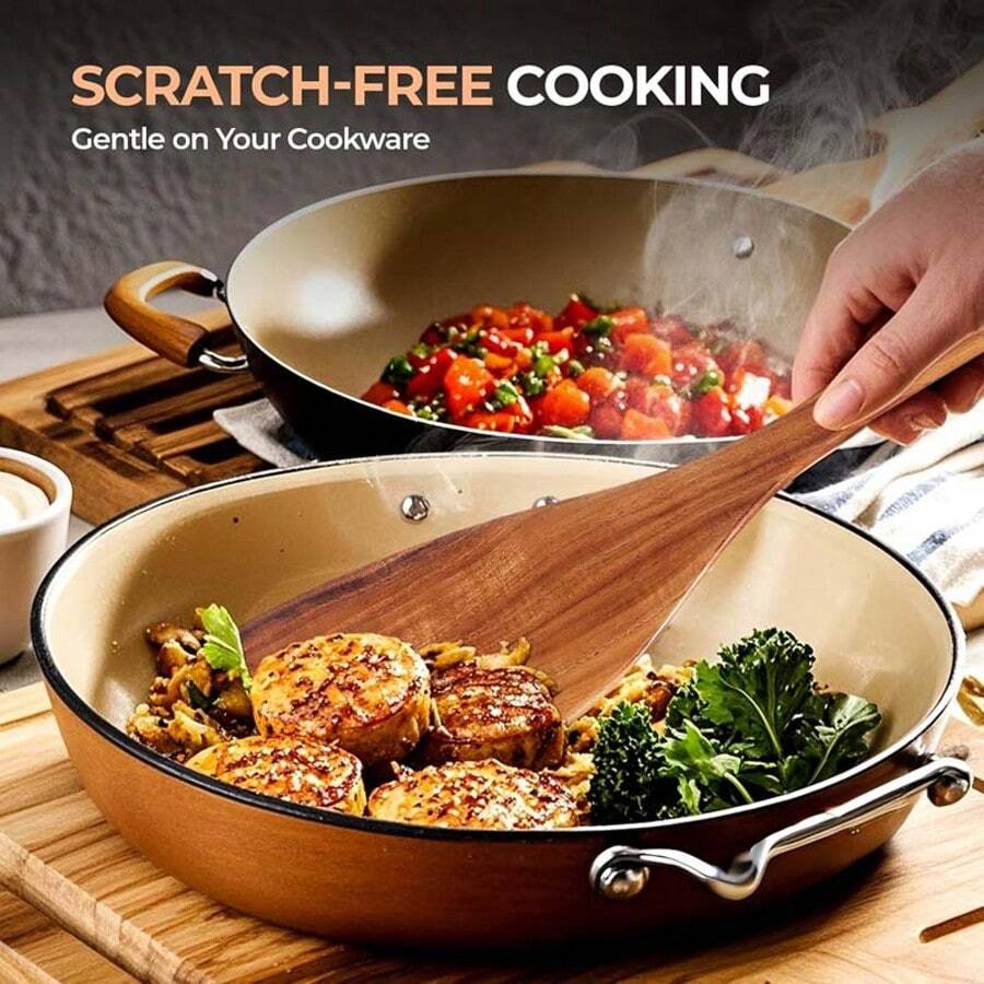 5pcs Wooden Kitchen Utensils Set – Natural Wood Cooking Spoon & Spatula Set, Heat-Resistant, No Odor, Non-Stick Friendly, Durable Tableware For Stirring, Serving, Frying, Baking, And More