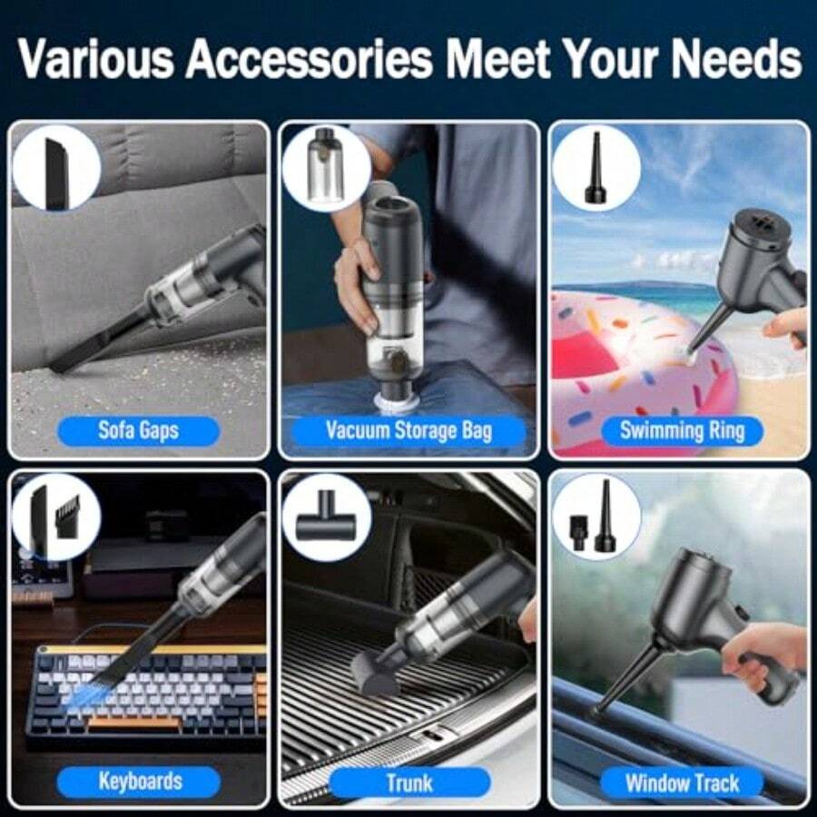 3-in-1 Cordless Handheld Vacuum Cleaner – 12000Pa High Power, Rechargeable Dust Buster with Air Duster & 2 Speeds