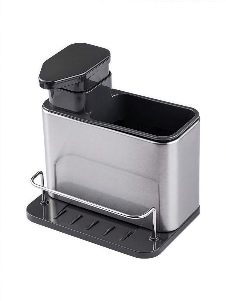 3-in-1 Stainless Steel Kitchen Sink Soap Dispenser with Sponge Holder & Utensil Drainer Tray – Countertop Organizer