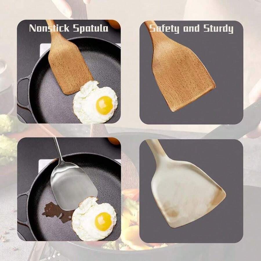 5pcs Wooden Kitchen Utensils Set – Natural Wood Cooking Spoon & Spatula Set, Heat-Resistant, No Odor, Non-Stick Friendly, Durable Tableware For Stirring, Serving, Frying, Baking, And More