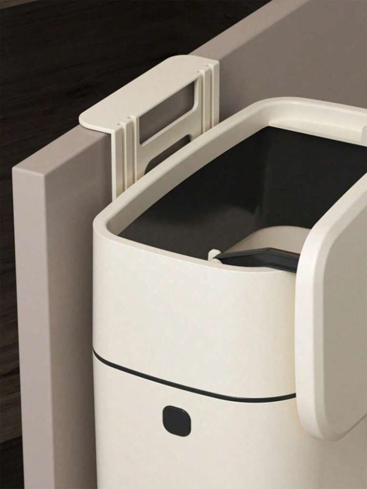 1pc Hanging Trash Bin With Lid, Compact Compost Bin For Kitchen Cabinet Or Bathroom, Space-Saving Design