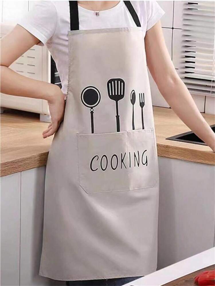 1pc Waterproof Oil-Proof PVC Apron with Fork & Spoon Pattern – Modern Kitchen, Cooking, Garden & Cleaning Apron