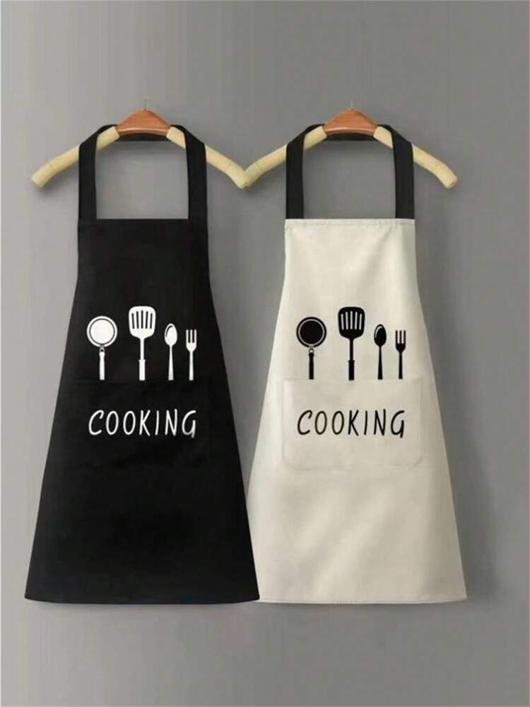 1pc Waterproof Oil-Proof PVC Apron with Fork & Spoon Pattern – Modern Kitchen, Cooking, Garden & Cleaning Apron