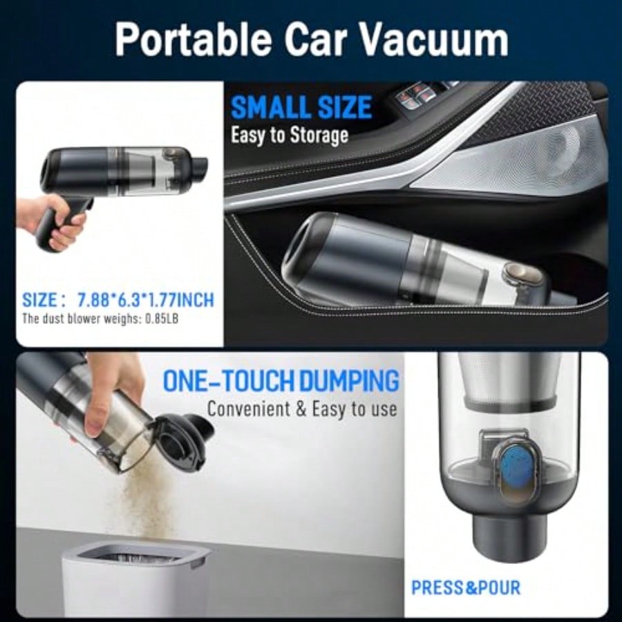 3-in-1 Cordless Handheld Vacuum Cleaner – 12000Pa High Power, Rechargeable Dust Buster with Air Duster & 2 Speeds