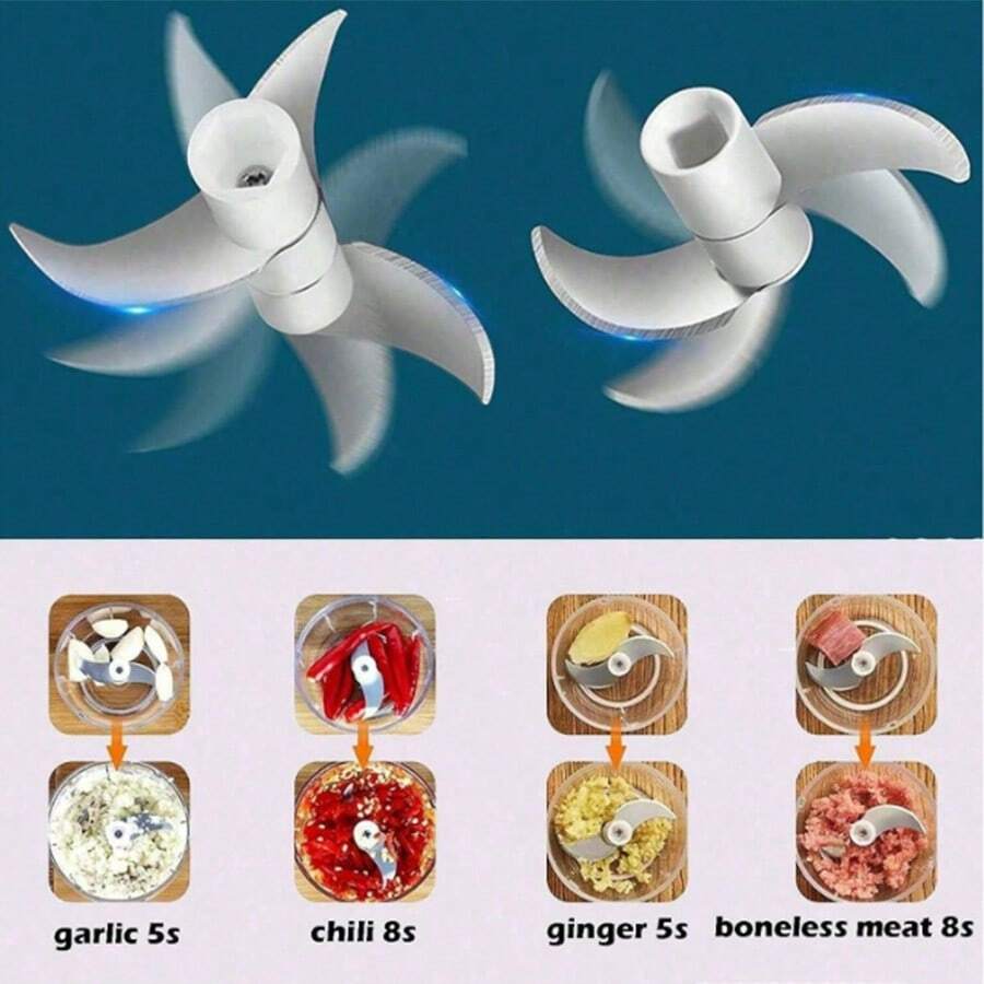 1PC Portable Electric Mini Garlic Chopper – 3-Blade USB Rechargeable Food Processor for Veggies & Meat