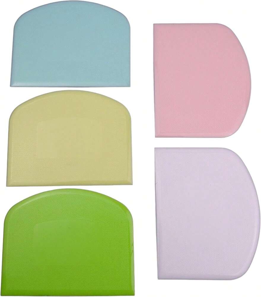 5-Pack Flexible Plastic Dough Scrapers – Multipurpose Bowl Cutters for Bread, Cake, Fondant & Icing, Food-Safe Baking Tools