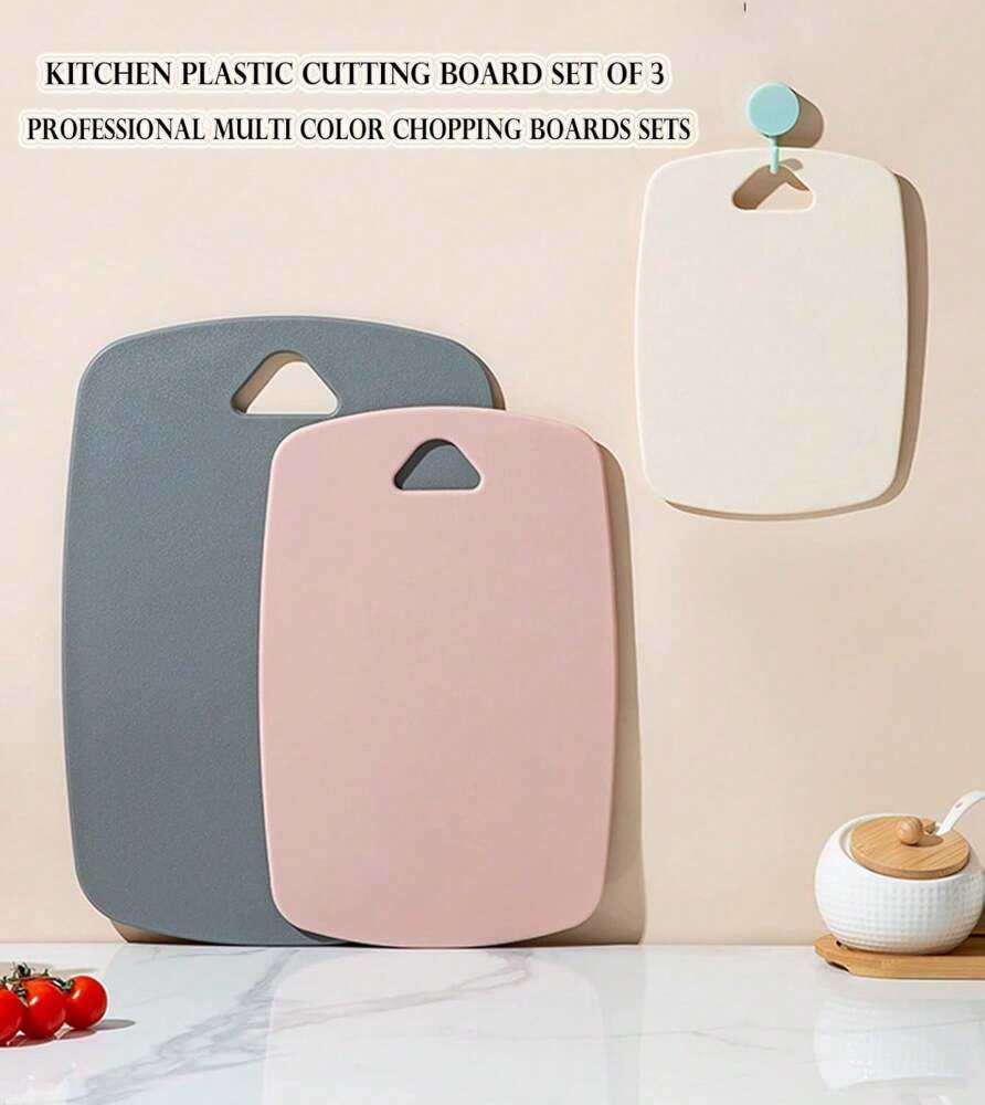 3Pcs Plastic Cutting Board Set With Easy Grip Handle – Thick, Durable Chopping Boards For Meat, Veggies, Fruits – Dishwasher Safe, Non-Slip, Space-Saving Design, Ideal For Daily Kitchen Use (Pink)