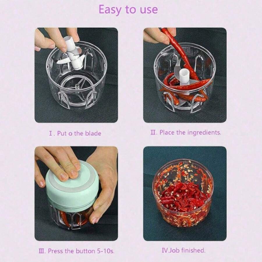 1PC Portable Electric Mini Garlic Chopper – 3-Blade USB Rechargeable Food Processor for Veggies & Meat