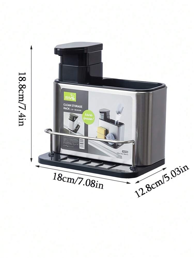3-in-1 Stainless Steel Kitchen Sink Soap Dispenser with Sponge Holder & Utensil Drainer Tray – Countertop Organizer