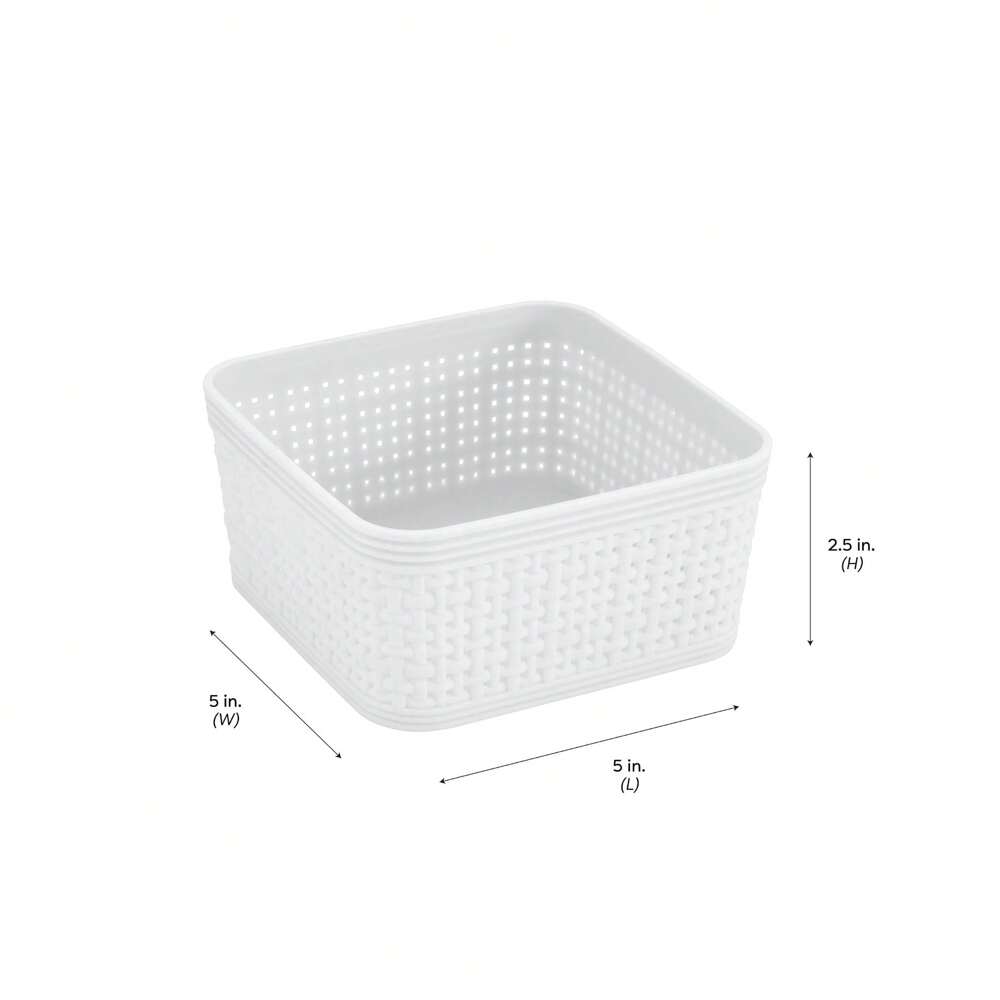 6-Pack Plastic Storage Basket Set – White Organizing Bins for Home, Office, Bathroom, or Kitchen