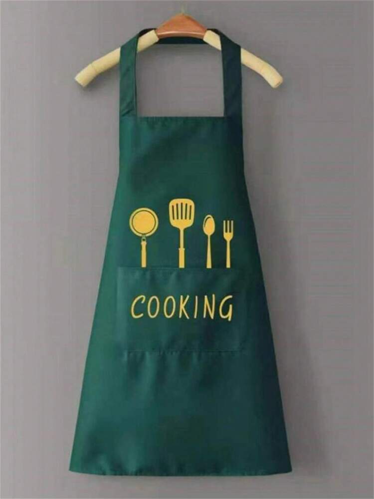 1pc Waterproof Oil-Proof PVC Apron with Fork & Spoon Pattern – Modern Kitchen, Cooking, Garden & Cleaning Apron