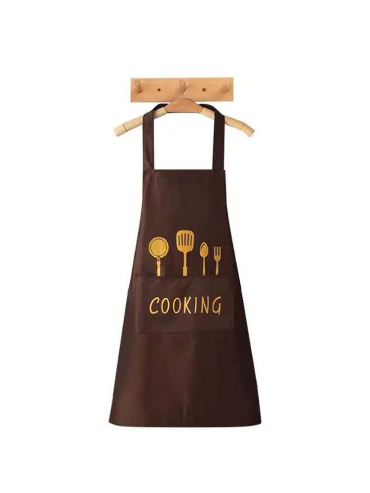 1pc Waterproof Oil-Proof PVC Apron with Fork & Spoon Pattern – Modern Kitchen, Cooking, Garden & Cleaning Apron