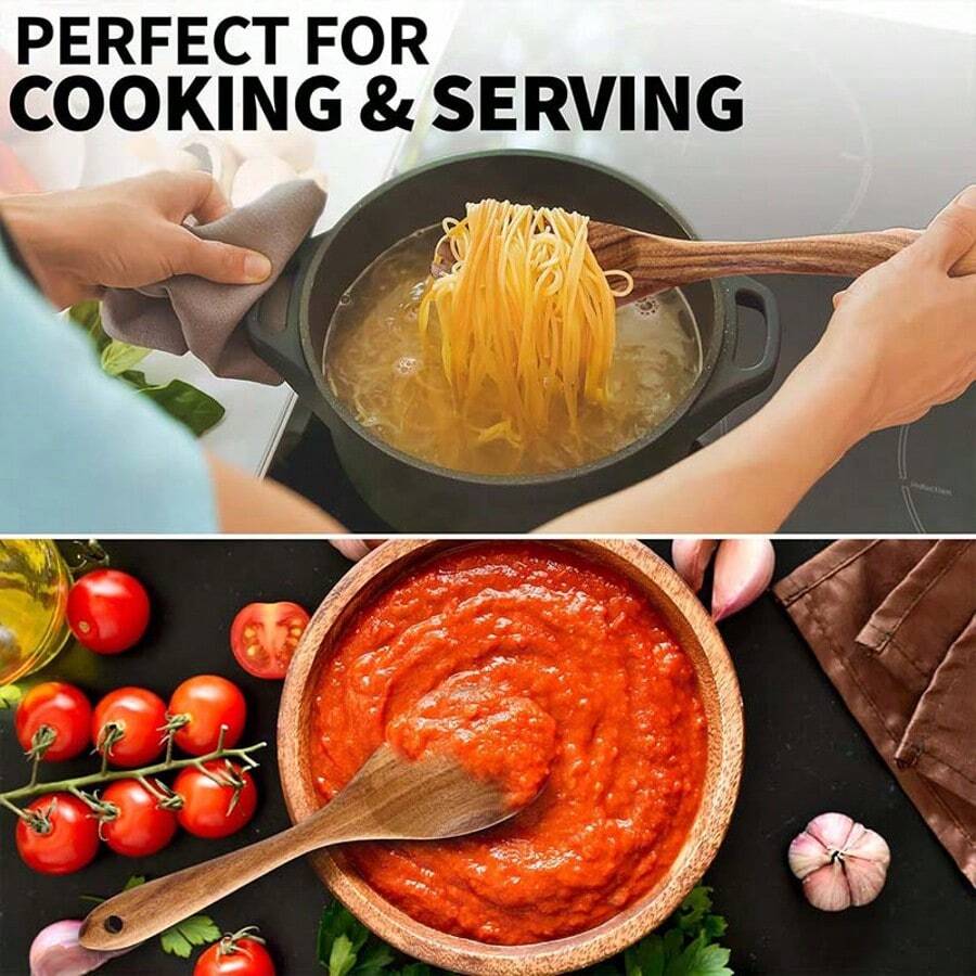 5pcs Wooden Kitchen Utensils Set – Natural Wood Cooking Spoon & Spatula Set, Heat-Resistant, No Odor, Non-Stick Friendly, Durable Tableware For Stirring, Serving, Frying, Baking, And More